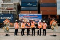 PT Prima Multi Terminal (PMT) sambut kedatangan Kapal MV CMA CGM FUJI milik CMA CGM melalui anak perusahaannya CNC dengan layanan BBX3, di Pelabuhan Kuala Tanjung Desa Kuala Tanjung, Kecamatan Sei Suka, Kabupaten Batu Bara, Provinsi Sumatera Utara.